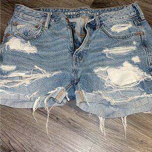 American Eagle Outfitters Light Blue Ripped Jean Shorts